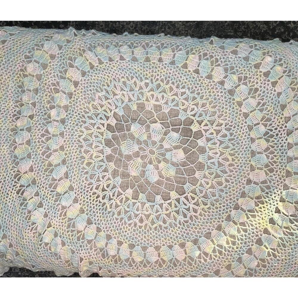 Hand Crochet Baby Blanket Pastel Colors Pink/Yellow/Blue/White 50” Round